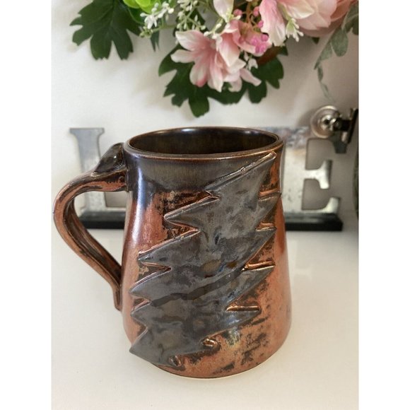 Vintage 1970s Lighting Bolt Brown Ceramic Cup Hand Made Painted‎ Rustic Unique - Picture 16 of 16